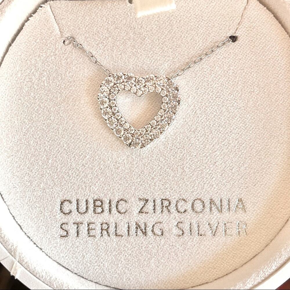 Cubic Zirconia Heart 18" Pendant Necklace Sterling Silver Ornament Gift Box NIB